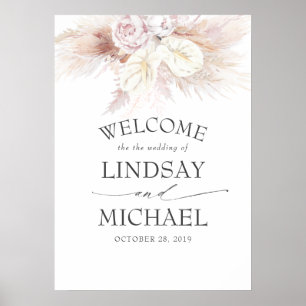 Poster Pampas Grass and White Anthuriums Wedding Welcome