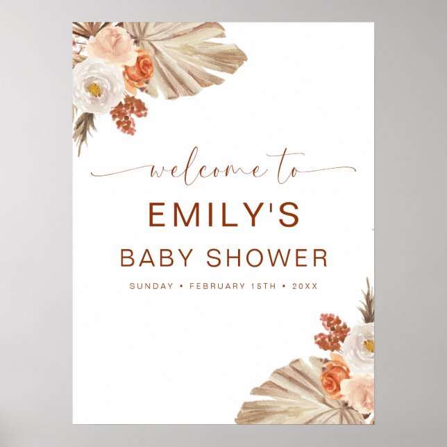 Poster Pampas Grass Boho Bohemian Desert Baby shower (Devant)