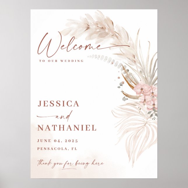 Poster Pampas Grass Boho Floral Mariage Bienvenue (Devant)