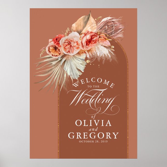 Poster Pampas Grass cuivre rouille Floral Mariage Bienven (Devant)