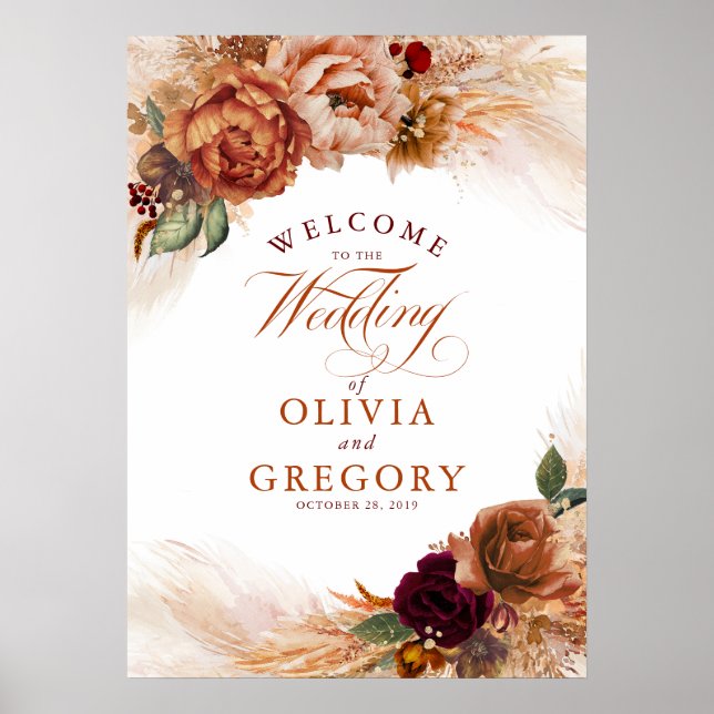 Poster Pampas Grass cuivre rouille Florale Mariage Bienve (Devant)