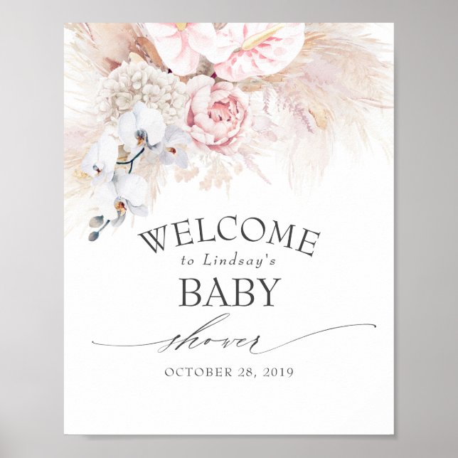 Poster Pampas Grass et Anthuriums Baby shower Bienvenue (Devant)