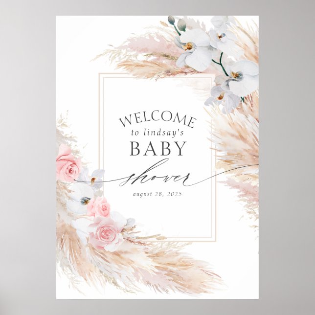 Poster Pampas Grass et Orchidées Blanches Baby shower Bie (Devant)