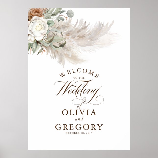 Poster Pampas Grass Floral Élégant Mariage de automne Bie (Devant)