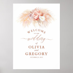 Poster Pampas Grass Floral Terracotta Mariage Bienvenue