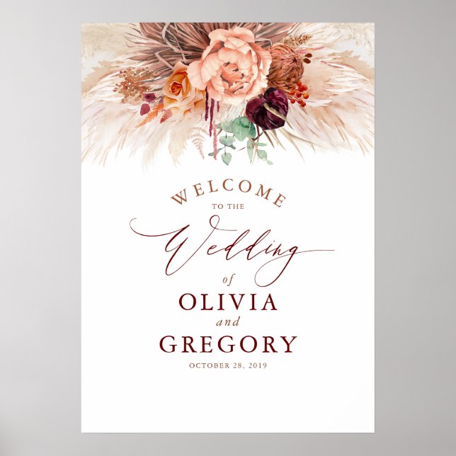 Poster Pampas Grass Floral Terracotta Mariage Bienvenue (Devant)