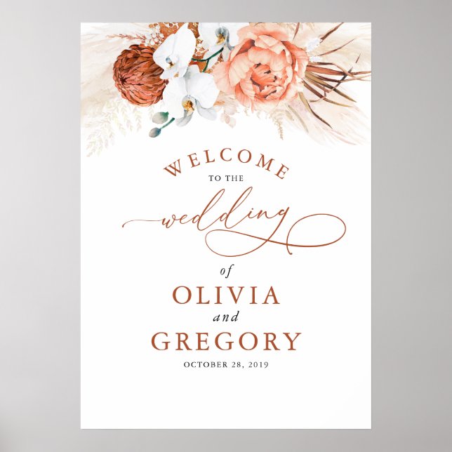 Poster Pampas Grass Floral Terracotta Mariage Bienvenue (Devant)