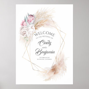 Poster Pampas Grass Rose King Protea Chic Mariage Bienven