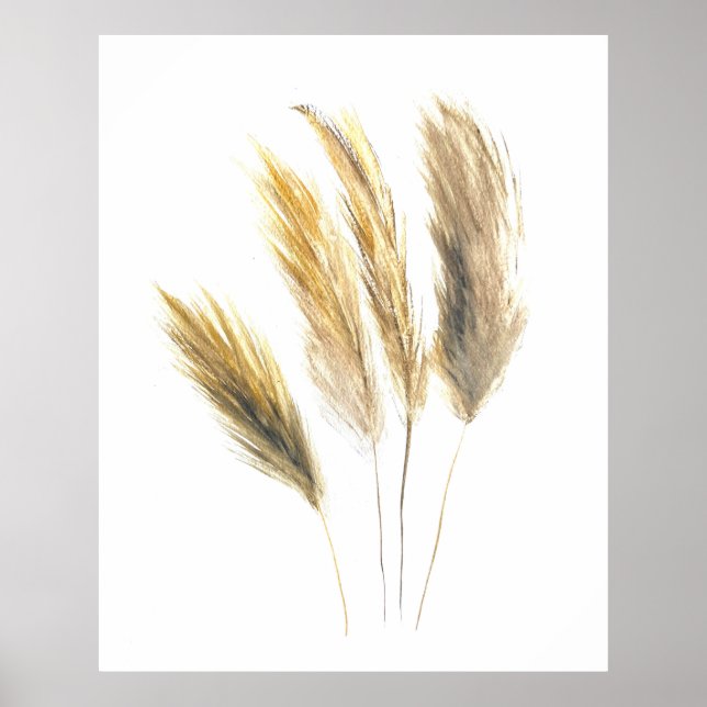 Poster Pampas herbe Aquarelle Florale Fleurs Boho Art (Devant)