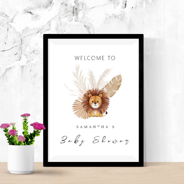 Poster Pampas Lion baby shower invitation Panneau de bien (Créateur téléchargé)