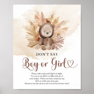 Poster Pampas ours en peluche neutre Ne pas dire GARÇON o