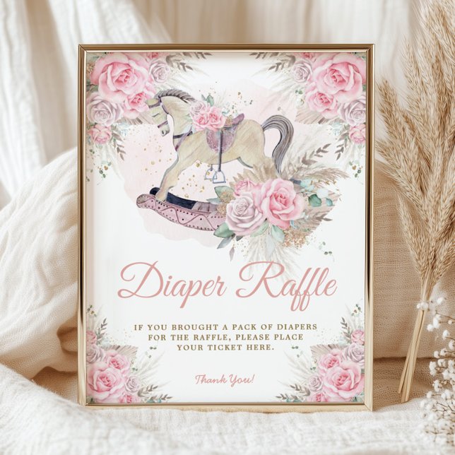 Poster Pampas Rose Floral Rocse Cheval Déchets Raffle (Créateur téléchargé)
