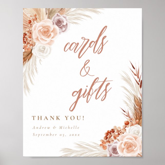 Poster Pampas Rose Muet Terracotta Boho Card & Cadeau (Devant)