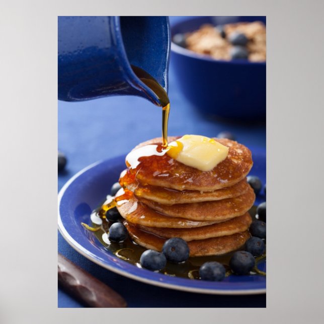Poster Pancakes au sirop et aux bleuets (Devant)