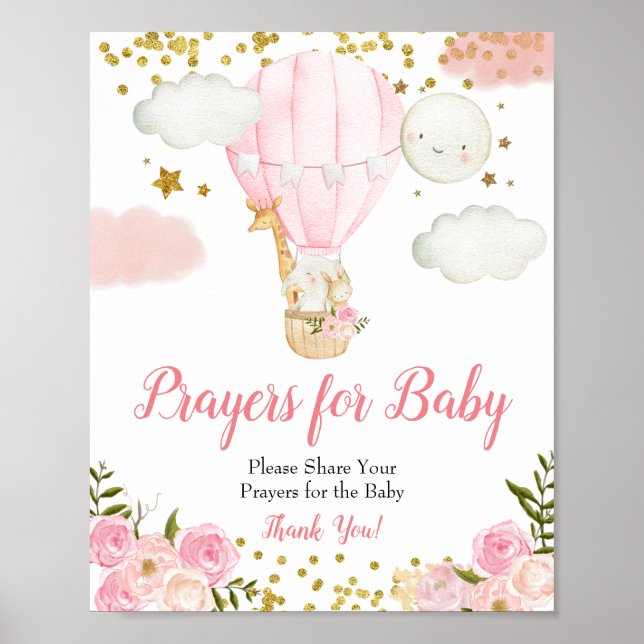 Poster Pancarte à air chaud rose pour panneau de Baby sho (Devant)