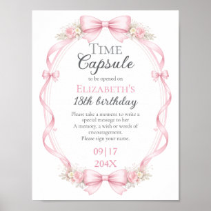 Poster Pancarte capsule temporelle florale à ruban rose p