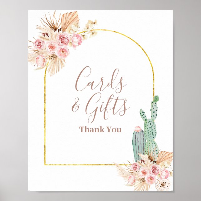 Poster Pancarte Cartes & Cadeaux Fleurs Roses Cactus Boho (Devant)