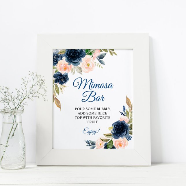 Poster Pancarte de bar à Mimosa pour douche florale bleu  (Créateur téléchargé)