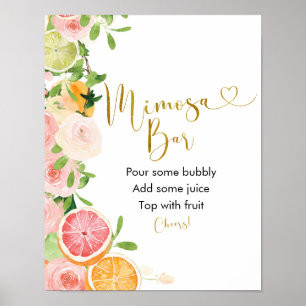 Poster Pancarte de bar à mimosa pour mariage de pamplemou