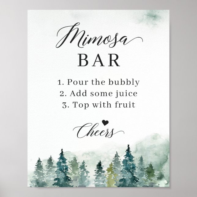 Poster Pancarte de bar à Mimosa pour mariage - Pins hiver (Devant)