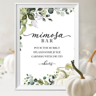 Poster Pancarte de bar à mimosas avec verdure pour Baby S