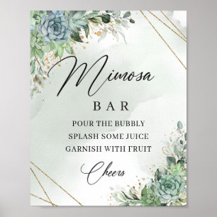 Poster Pancarte de bar boho succulentes eucalyptus or mim