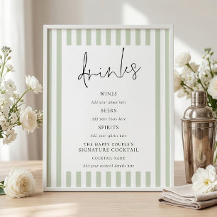 Poster Pancarte de bar de boissons de mariage à rayures v