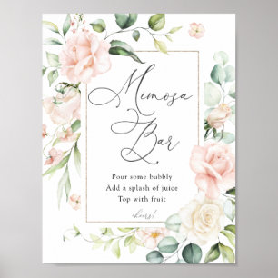Poster Pancarte de bar Mimosa avec floraux roses et verdu