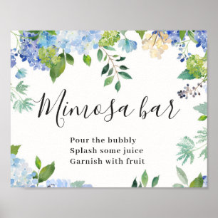 Poster Pancarte de bar Mimosa chic floral Hydrangea bleue