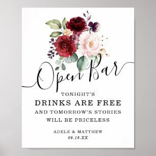 Poster Pancarte de bar ouvert Bouquet de teinte rose burg