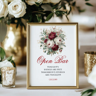 Poster Pancarte de bar ouvert Burgundy Floral Blush 8x10