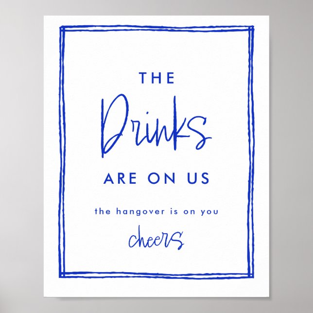 Poster Pancarte de bar ouvert de mariage bleu français de (Devant)