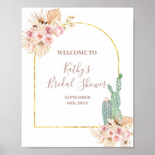 Poster Pancarte de bienvenue Baby Shower Bohème Fleur Ros