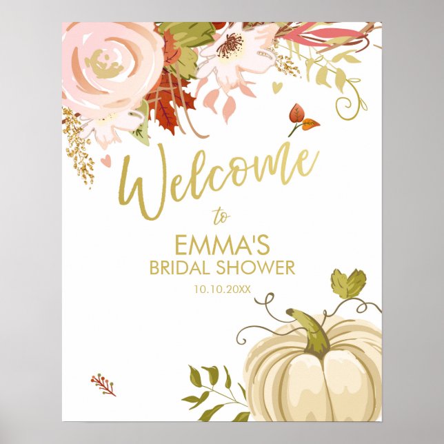 Poster Pancarte de bienvenue Baby Shower Citrouille Tombe (Devant)