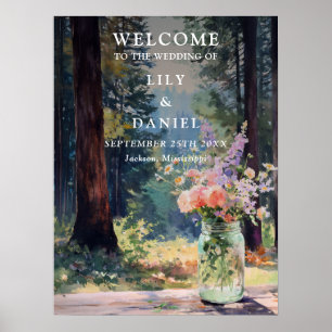 Poster Pancarte de bienvenue de mariage avec jarre de maç