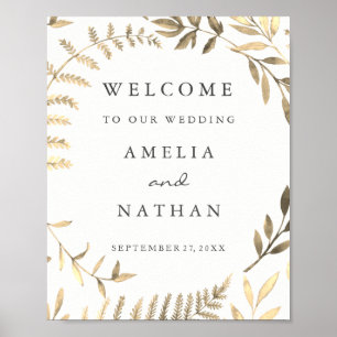 Poster Pancarte de bienvenue de mariage Couronne de feuil