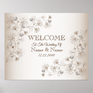 Poster Pancarte de bienvenue de mariage Fleur Party Éléga