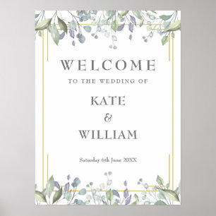 Poster Pancarte de bienvenue de mariage floral géométriqu