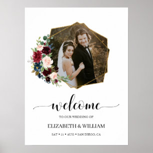 Poster Pancarte de bienvenue de mariage photo florale de 