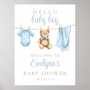 Poster Pancarte de bienvenue pour Baby Shower Baby Boy Cl