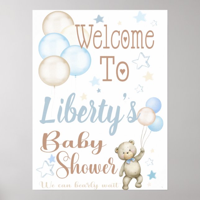 Poster Pancarte de bienvenue pour Baby Shower Teddy Bear  (Devant)