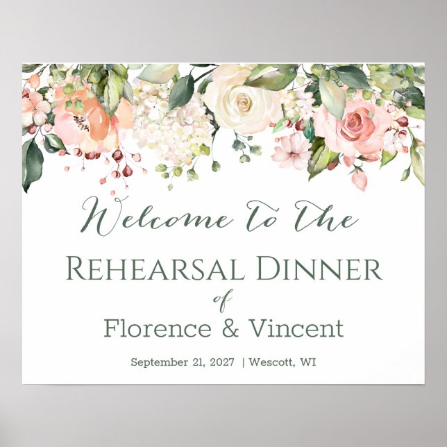 Poster Pancarte de bienvenue pour dîner de répétition flo (Devant)