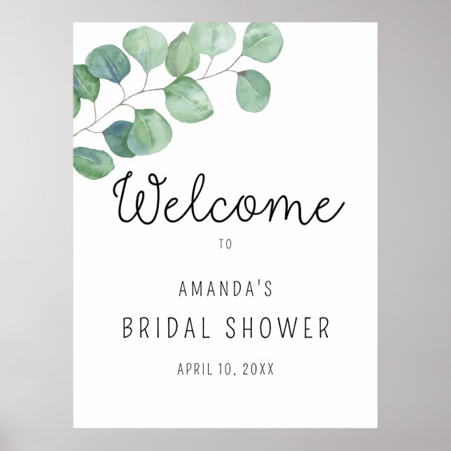 Poster Pancarte de bienvenue pour la baby shower Eucalypt (Devant)