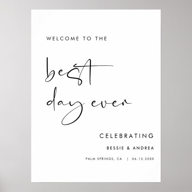 Poster Pancarte de bienvenue pour mariage Meilleur Jour d (Devant)