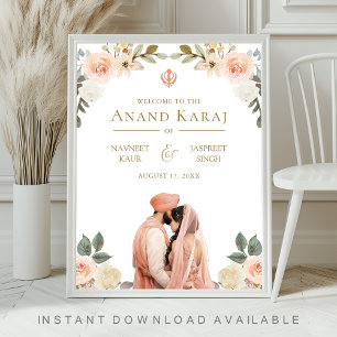 Poster Pancarte de bienvenue pour mariage sikh Anand Kara