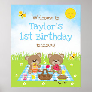 Poster Pancarte de bienvenue pour un anniversaire bleu pi