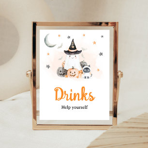 Poster Pancarte de boissons Halloween Little Boo Orange
