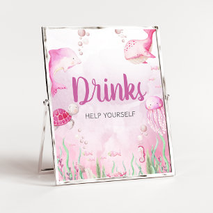 Poster Pancarte de boissons pour Baby Shower Rose sous la