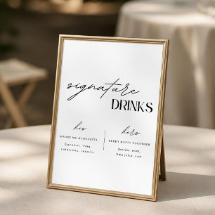 Poster Pancarte de boissons signatures de mariage minimal