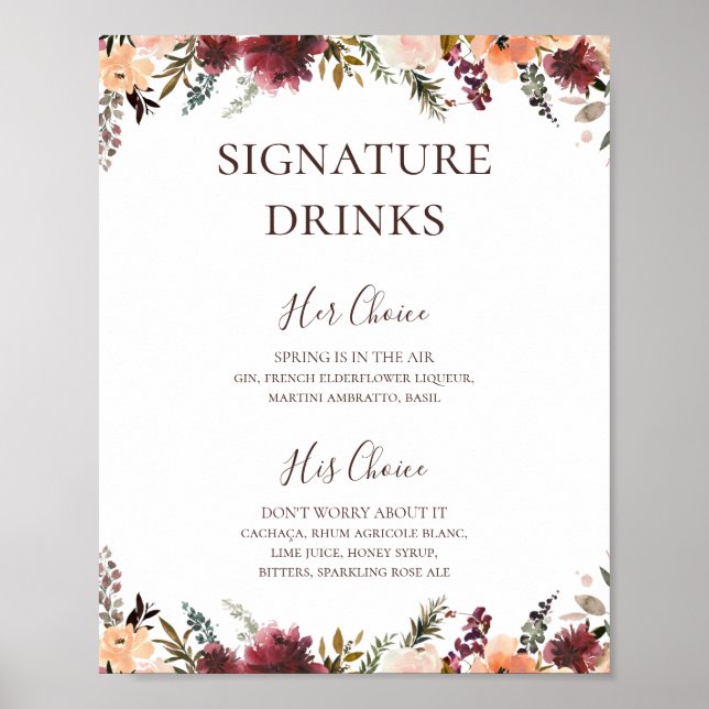 Poster Pancarte de boissons signatures florales orange de (Devant)